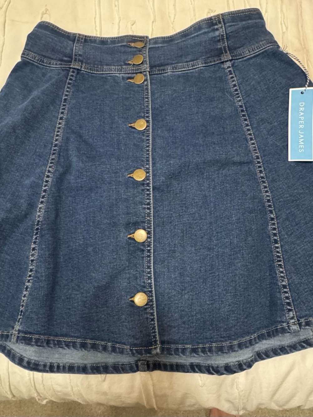 Draper James Blue Denim A-Line Button-Front Skirt